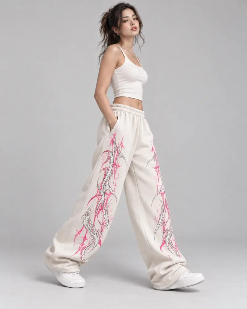 CALÇA MOLETOM PINK VEIKY WHITE