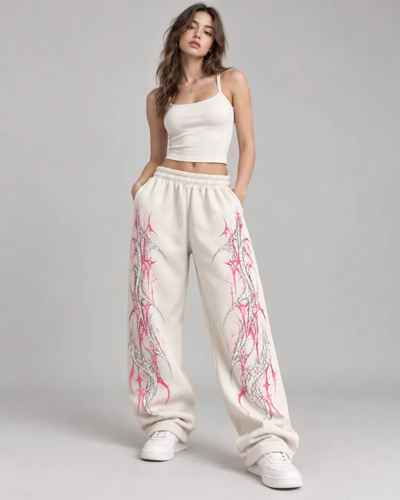 CALÇA MOLETOM PINK VEIKY WHITE